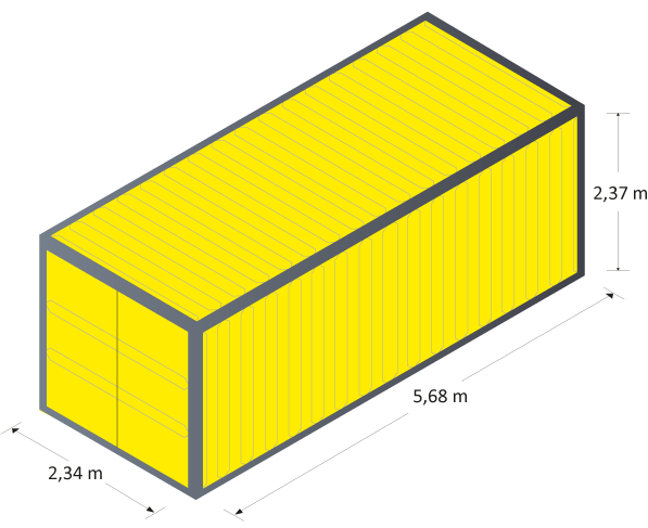 33 Kubikmeter Lagercontainer Außenansicht & Maße